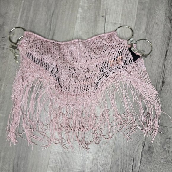 Pink & Black Fringe Bikini bottom With Ring Details XL By Bella & Blue 96% Nylon - Picture 2 of 10
